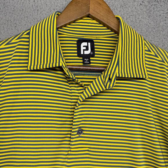 Footjoy Polo Shirt men's Large Yellow Gray Striped Performance Golf Glenview - Picture 1 of 9